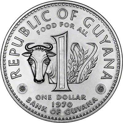 Reverse of 1970 Guyana One Dollar