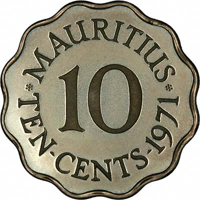 Reverse of 1971 Mauritius Proof Ten Cents