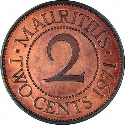 Reverse of 1971 Mauritius Proof Two Cents