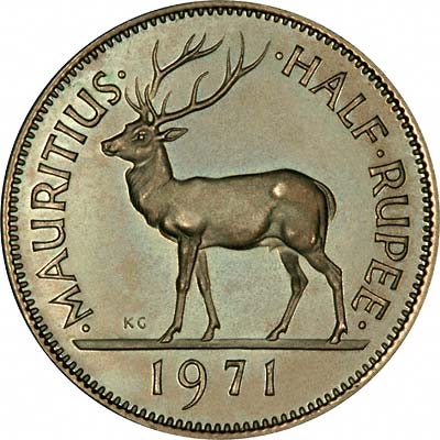 Stag on Reverse of 1971 Mauritius Proof Half Rupee