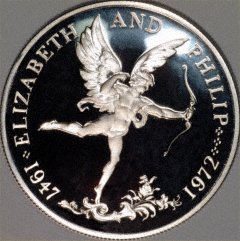 Reverse of Guernsey 1972 Royal Silver Wedding Proof Crown