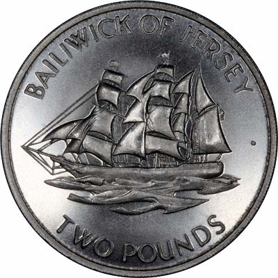 Sailing Ship on Reverse of 1972 Jersey Silver Wedding Two Pound Coin