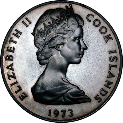 Obverse of 1973 Cook Islands Two Dollar Coin