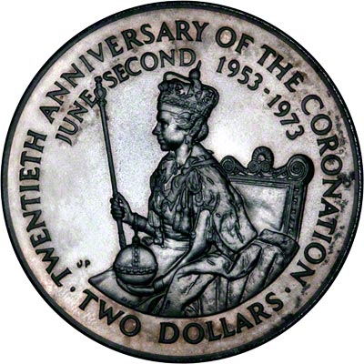 Reverse of 1973 Cook Islands Two Dollar Coin