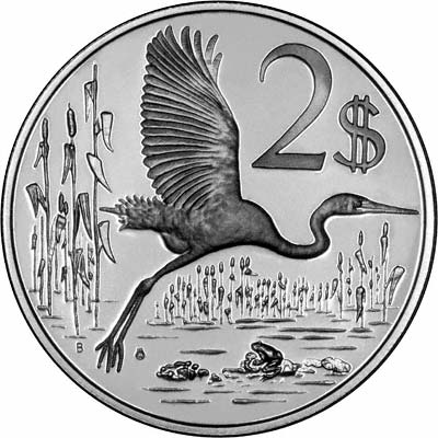 Reverse of 1974 Cayman Islands Silver Proof 2 Dollars