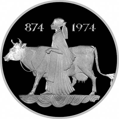 Obverse of 1974 Icelandic Silver Proof 500 Kronur