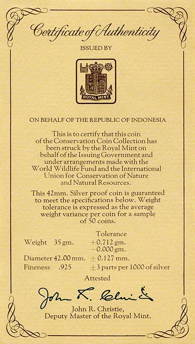 1974 5000 Rupiah Silver Proof Certificate