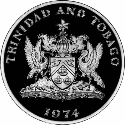 Obverse of 1974 Trinidad & Tobago Silver Proof Ten Dollars
