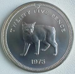 Reverse of Isle of Man1975 Crown with Manx Cat Design