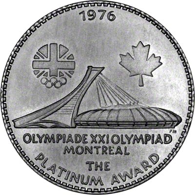 Reverse of 1976 The XXI Olympiad Montreal Medallion in Platinum