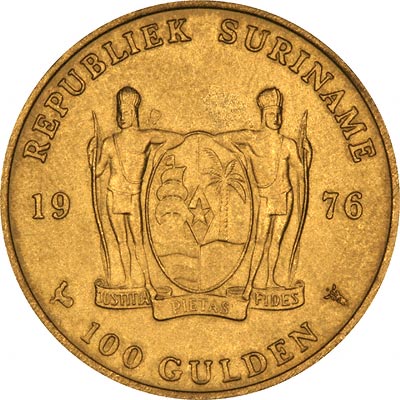 Reverse of 1976 Suriname 100 Gulden