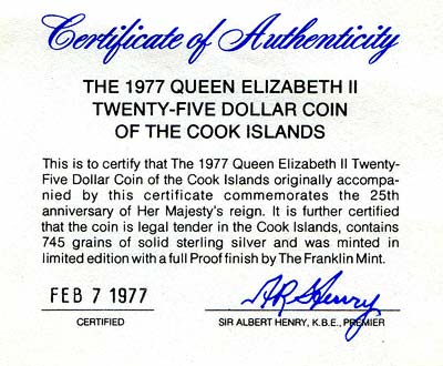 1977 Queen's Silver Jubilee $25 Certificate