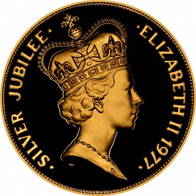 Obverse of Silver Jubilee Gold Plated Silver Proof Crown-Medal