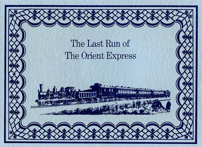 1977 The Last Run of The Orient Express Medallion - Presentation Card Obverse