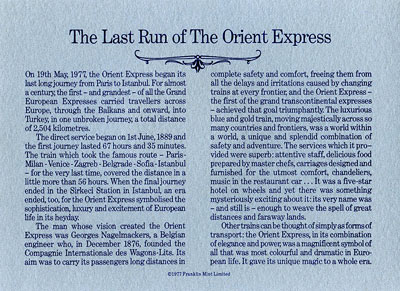 1977 Orient Express medallion Presentation Card REV