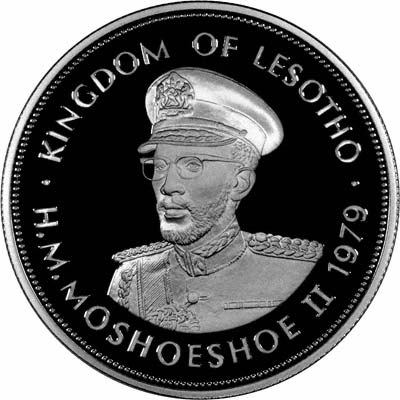 Obverse of 1979 Monument of King Moshoeshoe Silver Proof 10 Maloti 