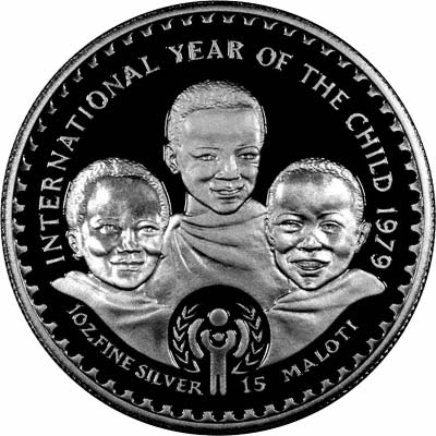 Reverse of 1979 Lesotho Year of the Child Silver Proof 15 Maloti