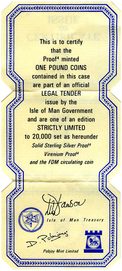 1979 Manx One Pound Three Coin Set Certificate
