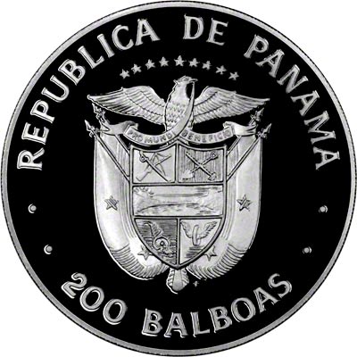 Obverse of 1979 Panama Platinum 200 Balboas