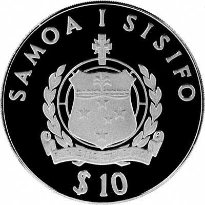 Obverse of 1979 Samoa 10 Dollars Silver Proof Coin