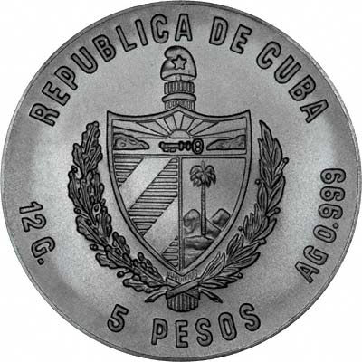 Obverse of 1980 Cuban Silver 5 Pesos