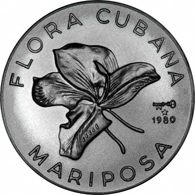 Reverse of 1980 Cuban Silver 5 Pesos