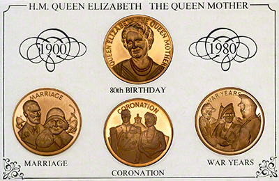 Set of 1980 Queen Mother's 80th Birthday Medallions
