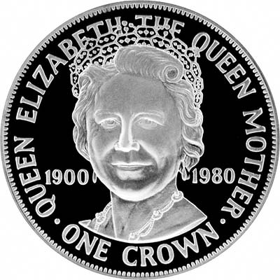 Reverse of 1980 Isle of Man Crown Depicting The Queen Mother