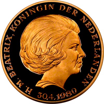 Obverse of 1980 Netherlands Queen Beatrix Gold Medallion