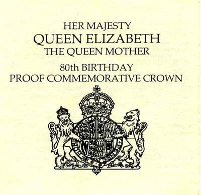 1980 Queen Mother's 80th Birthday Crown Collection Certificate