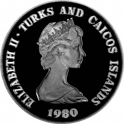 Obverse Of 1980 Turks and Caicos 10 Crowns Mount Batten Silver Proof