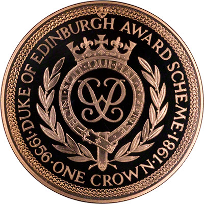 Reverse of 1981 Cupro-Nickel One Crown - Duke of Edinburgh Award Scheme