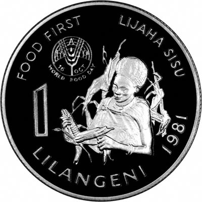 Reverse of 1981 Swaziland World Food Day Silver Proof Coin