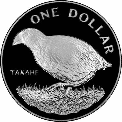 Reverse of 1982 Takahe Bird Silver Proof Crown