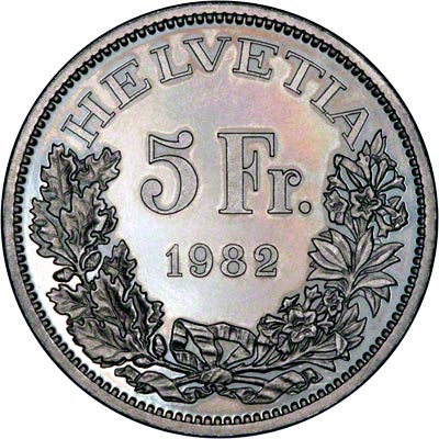Obverse of 1982 Swiss 5 Francs