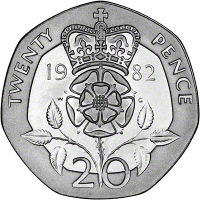 Reverse of 1982 Silver Proof Piedfort Twenty Pence