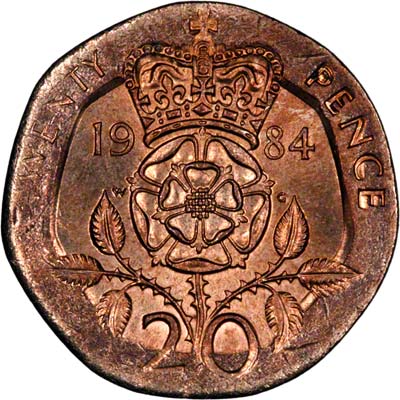 Reverse of 1984 Copper blank Twenty Pence