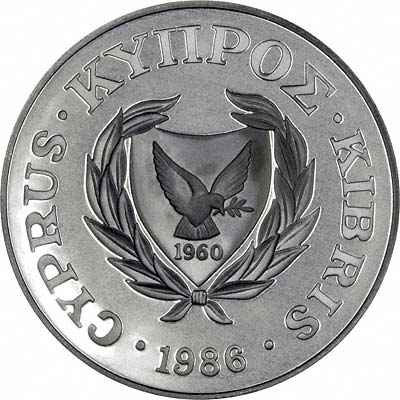 Obverse of 1986 Cyprus Silver Proof Pound Coin