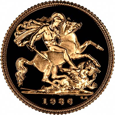 Reverse of 1986 Gold Proof Half Sovereign