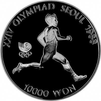 Marathon Runner on Reverse of 1986 South Korean 10,000 Won Silver Proof Coin