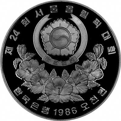 Obverse of 1986 South Korean 10,000 Won Silver Proof Coin