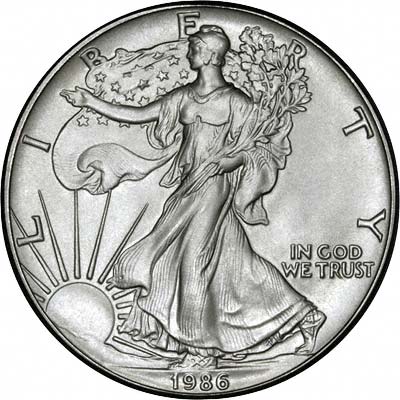 Obverse of 1986 American One Dollar Silver Proof Coin