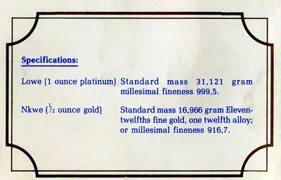 1987 Bophuthatswana One Ounce Platinum Coin Certificate