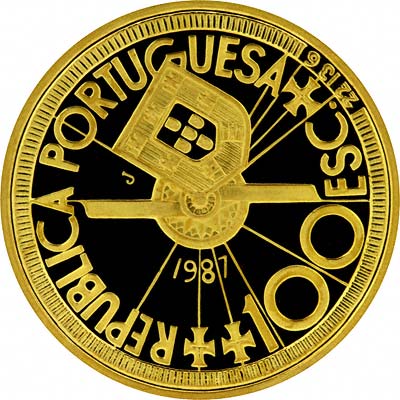 Obverse of Portuguese 1987 Gold 100 Escudos