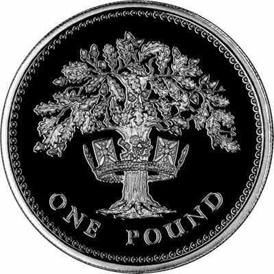 Reverse of the 1987 Oak Tree English £1 Coin