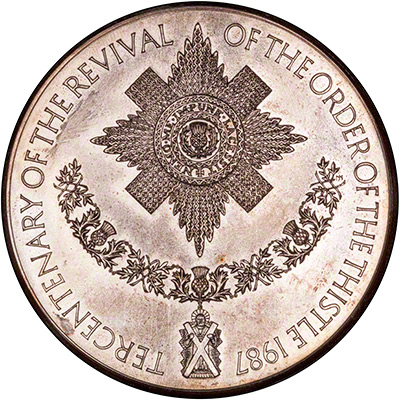 Obverse of 1987 Tercentenary of the Revival of the Order of the Thistle Silver Commemorative Medal