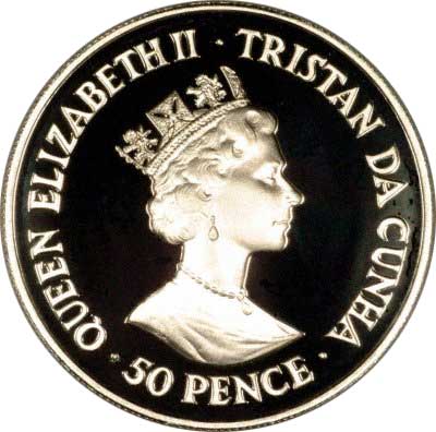 Obverse of 1987 Tristan da Cunha 50 Pence Silver Proof