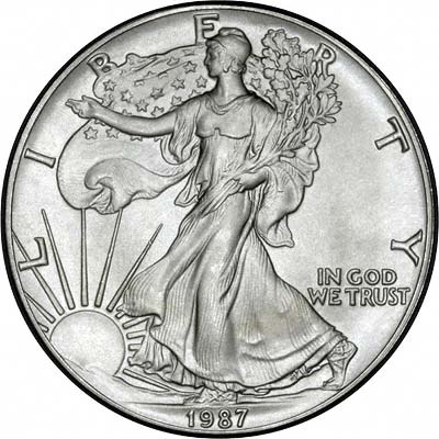 Obverse of 1987 American One Dollar Silver Proof Coin