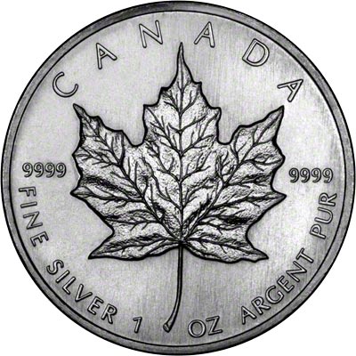 Reverse of 1988 Silver Canadian Maple Leaf