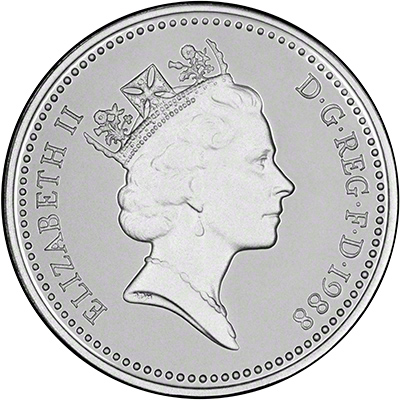 Third Portrait of Elizabeth II on Obverse of 1988 Pound Coin